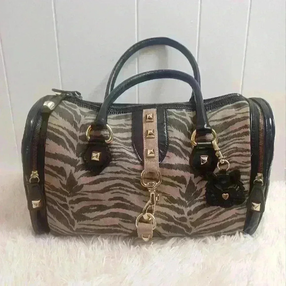 Betsey Johnson Large Beige Tiger Print Satchel Bag